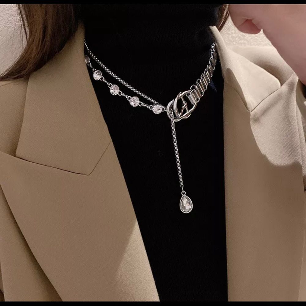 New Crystal Chocker Necklace Silver Statement Necklace